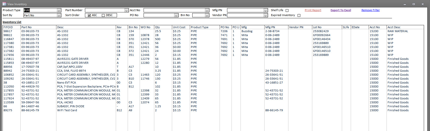 Inventory Management - View Inventory