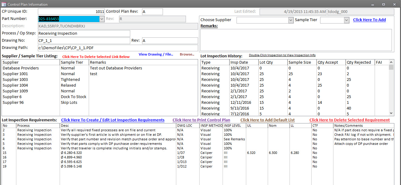 Manufacturing Control Plan